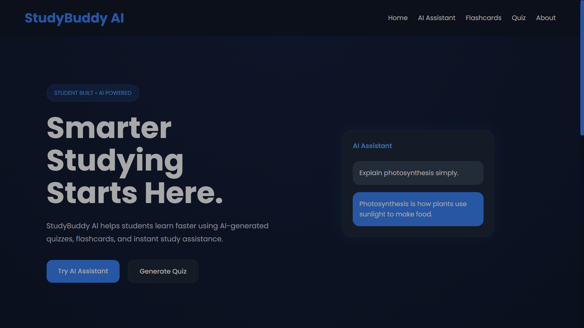 StudyBuddy AI Homepage Preview